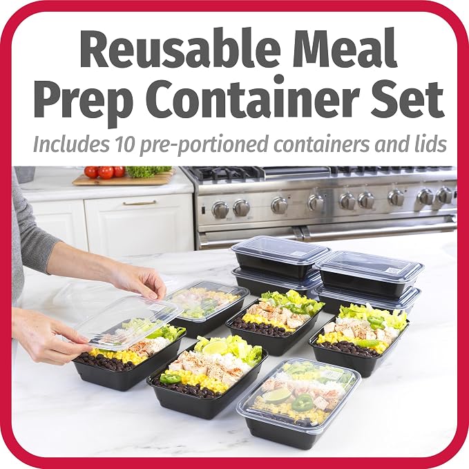 GoodCook Meal Prep Containers, Single Compartment 10-Pack, BPA-Free Reusable Food Storage, Black, Microwave & Freezer Safe, Stackable Meal Prep Containers for Lunches and Snacks (Pack of 4) - Image 7