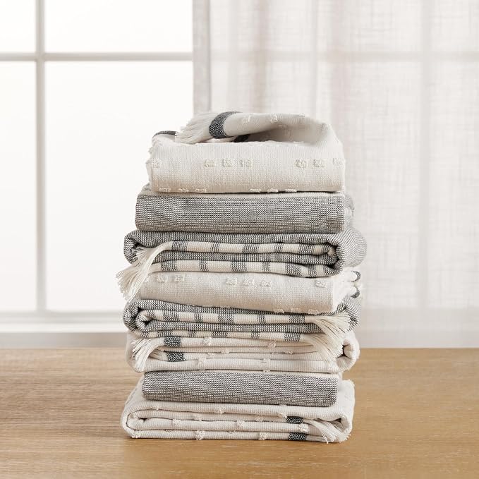 KitchenAid Vintage Stripe Kitchen Towels 8-Pack, Absorbent 100% Woven Cotton, Matte Black/Ivory, 17”x28” - Image 5