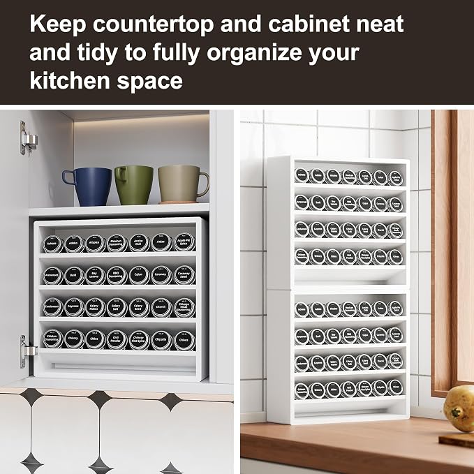 Orimade 4 Tier Spice Rack Organizer for Cabinet, Freestanding Bamboo Seasoning Rack for Countertop, Cupboard, Pantry, Kitchen, 13.18 x 4.13 x 12.2 inches(Spice Jars Not Included), White - Image 2