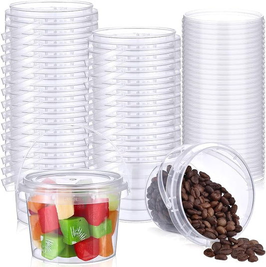 50 Pcs Food Clear Bucket Plastic Gallon Bucket Round Reusable Ice Cream Containers with Lids and Handles Airtight Clear Plastic Tub Freezer Reusable Pail for Popcorn Kitchen Drinks Home(8oz) by Mifoci