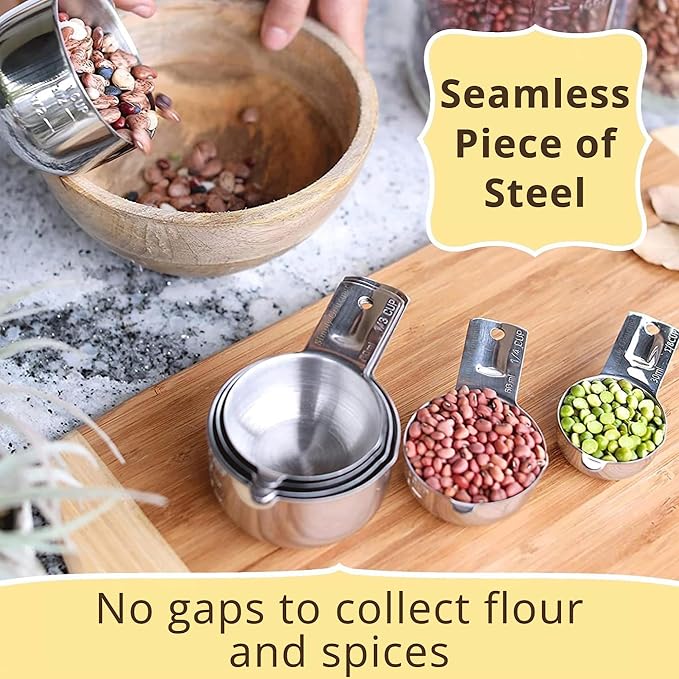 Simply Gourmet Measuring Cups & Spoons Set of 12, 18/08 Stainless Steel Kitchen Gadgets, Stackable Design with Long Handle Spoons, Fits in Spice Jars, Cooking & Baking Set for Dry & Liquid - Image 6