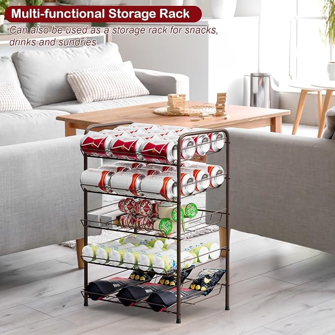 Can Rack Organizer Soda Can Storage Drink Holder for Pantry, Rustic Brown | 17*11*25 in, Metal, 5 Tier, Holds Up to 60 Cans, , Tilt Design, Freestanding, Soda Can Dispenser, for Kitchen/Pantry/Cabinet - Image 5