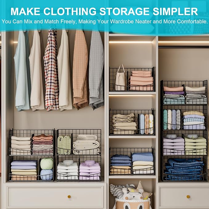 Hongtamoya 4-Tier Closet Organizers and Storage Basket with Divider, Foldable Closet Shelf Organizer System, Space-Saving Clothes Storage Drawer Organizer Bins for Wardrobe Cupboard, Black - Image 6