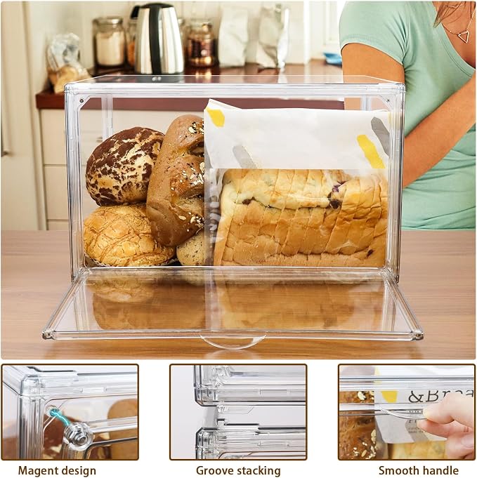 RISICULIS 2PCS Large Bread Box for Countertop, Stackable Double Layer Storage Container, Clear Boxes for Kitchen Counter, Bread Keeper for Homemade Bagel, Muffins, Rolls | Large Capacity Stackable Double Layer, Clear Boxes for Kitchen Counter, Bread Ke... - Image 3