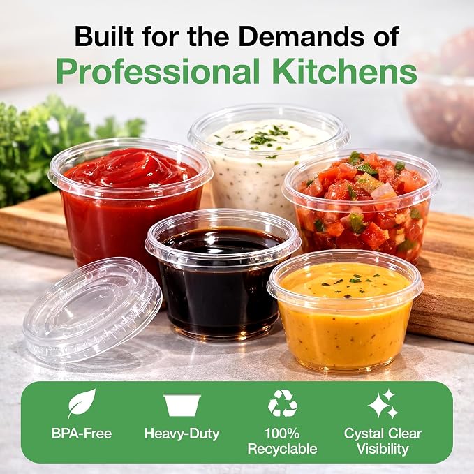 0.75-5.5 oz Plastic Portion Cups with Lids, 100-2000 Count, Dessert Cups with Lids, Jello Shot Cups with Lids, Small Plastic Cups for Salad Dressing & Condiments (1000, 3.25, ounces) - Image 2