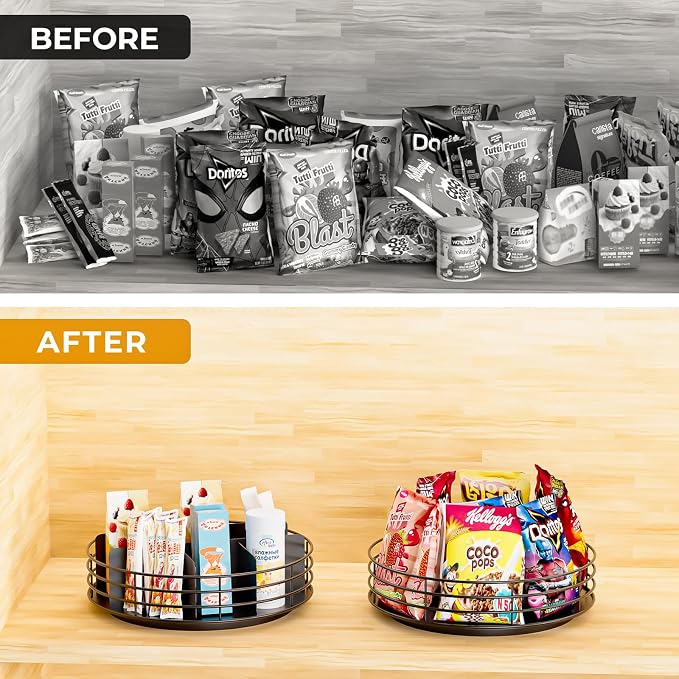 Snack Organizer - Versatile Snack Storage, Lazy Susan with Convenient Grab-and-Go Design, Metal Snack Holder for Home, Office, Breakroom, 11.85" L x 11.85" W x 4.17" H (Matte Black) - Image 4