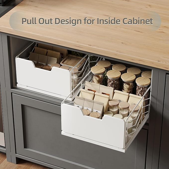 2 Pack Pull Out Cabinet Organizer, Slide Out Drawers for Kitchen Cabinets, Pull Out Drawers Fixed with Adhesive Nano Film, Kitchen Cabinet Organizer, Pantry Organizers,11.8" W X 15.7" D X 6.9" H - Image 5
