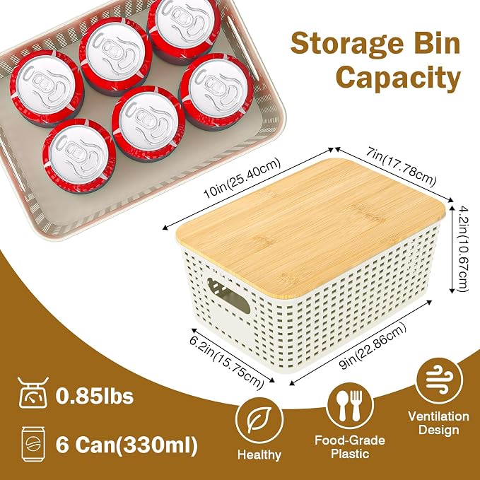 Stackable Storage Baskets: 8 Pack Plastic Baskets Bins, White | Decorative Baskets for Organizing, Pantry Decorative Containers for Closets, Cabinets, Shelves - Image 2
