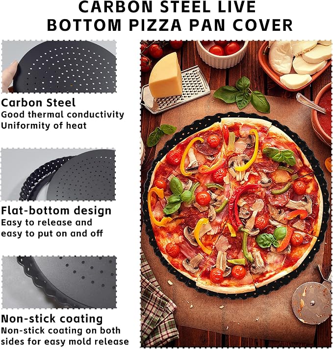 2Pack Non-Stick Quiche Tins with Loose Base 20cm, Perforated Quiche Dish with Loose Base, 8 inch Tart Tin Removable Bottom, Round Flan Dish with Removable Loose Bottom - Image 3