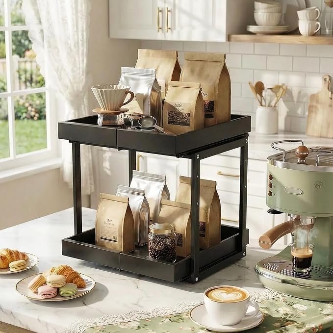 Abalter Expandable Pull Out Cabinet Organizer,2-Tier Slide Out Drawer for Kitchen Cabinets,Adjustable Width 12–18.5",Slide Out Shelves for Kitchen Countertop, Bathroom, Pantry, Heavy Duty Caddy(Black) - Image 7