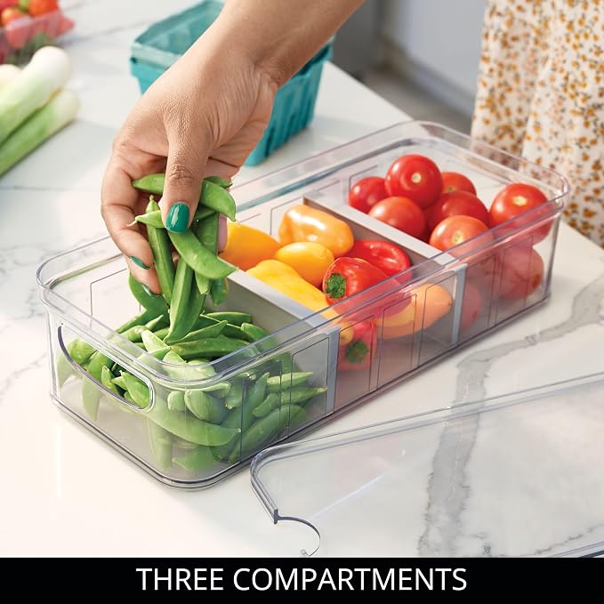 iDesign Large Fridge Organizer Bin with Removable Divider and Lid - Set of 6 - Clear/Gray - Image 7