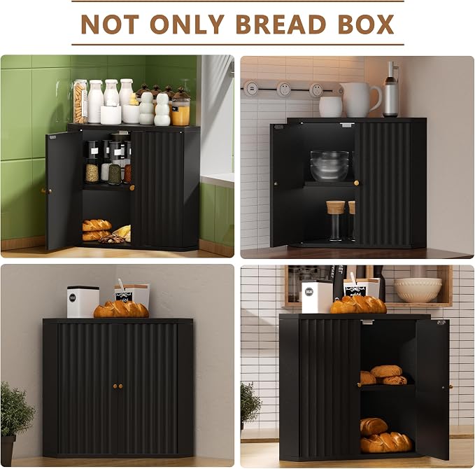 Black Corner bread box for kitchen countertop, Large Bread White Bread Box, Vintage corner bread box for kitchen countertop, Under Cabinet Organizer fluted - Image 6