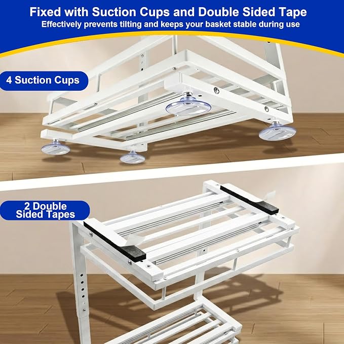 2-Tier Metal Pull-Out Under Sink Organizer, White, 1 Pack | Carbon steel 2-tier shelf, ball-bearing pull-out, adjustable height, no-drill setup, for bathroom and kitchen cabinets - Image 5