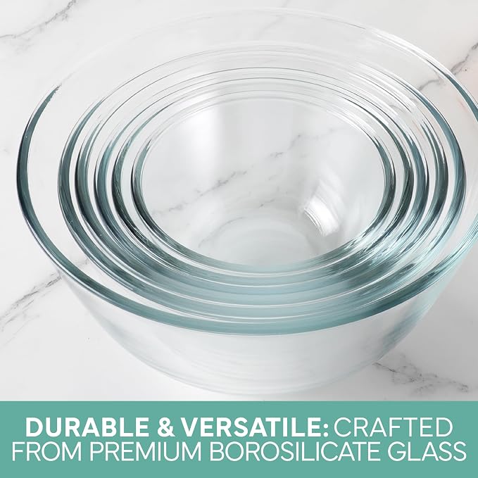 COOK WITH COLOR 12 Pc Glass Mixing Bowl Set with Lids – Borosilicate Glass Nesting Bowls for Cooking, Baking and Meal Prep, Mint - Image 7