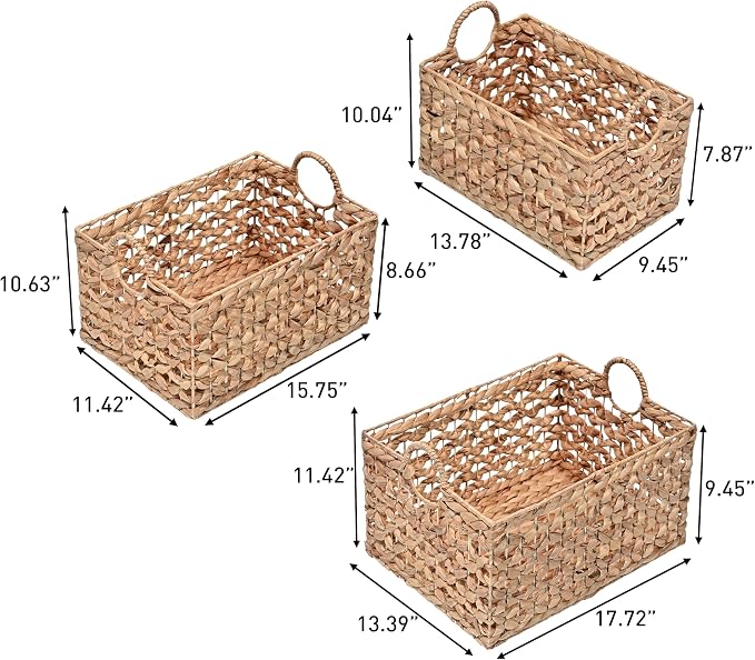 happimess Quinn Storage Baskets 3-Piece Hyacinth Rectangular 18", Natural | Hand-Woven Wicker Organizers, Durable Iron Metal Frame, Integrated Handles, Bohemian Cottage Decor For Nursery - Image 2
