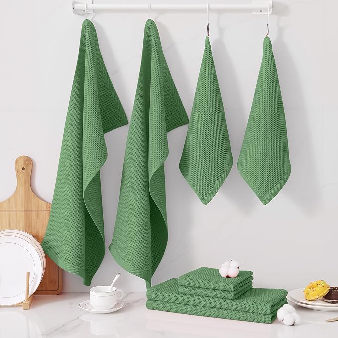 Homaxy 10 Pack 100% Cotton Kitchen Towels and Dishcloths Set, Grass Green | 12 x 12 Inches and 13 x 28 Inches Kitchen Towels Set, Ultra Soft Absorbent Dish Cloths for Washing Dishes - Image 7