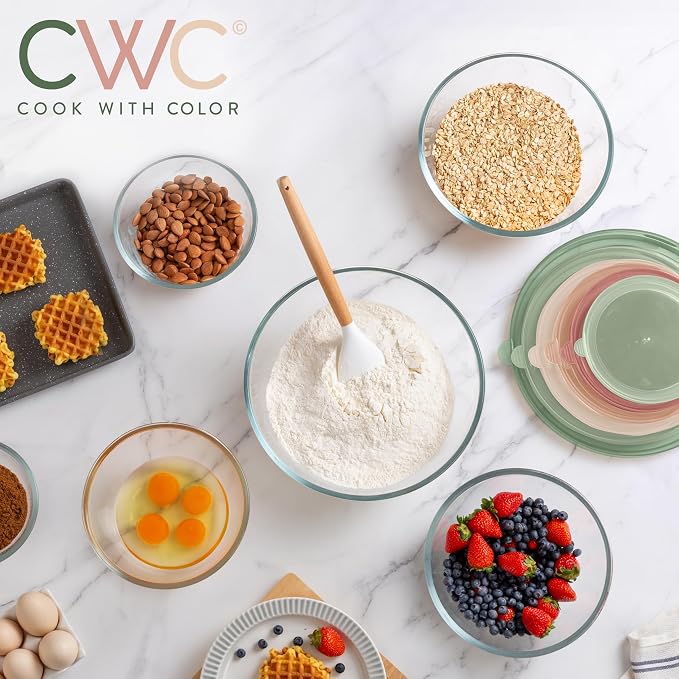 COOK WITH COLOR 12 Pc Glass Mixing Bowl Set with Lids – Borosilicate Glass Nesting Bowls for Cooking, Baking and Meal Prep, Multicolor - Image 5