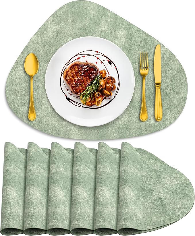 ADRIMER Placemats, Heat Resistant Round Placemats Set of 6 Washable 13 x 17 Inch, Waterproof Table Mats Wipeable for Kitchen, Dining Room Table Christmas Decor, Green by Adrimersdreamistobeanindispensablecompanioninyourlife
