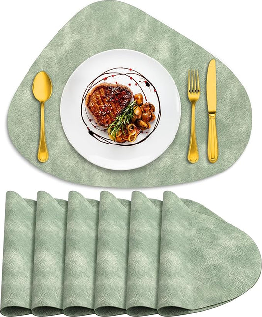 ADRIMER Placemats, Heat Resistant Round Placemats Set of 6 Washable 13 x 17 Inch, Waterproof Table Mats Wipeable for Kitchen, Dining Room Table Christmas Decor, Green by Adrimersdreamistobeanindispensablecompanioninyourlife