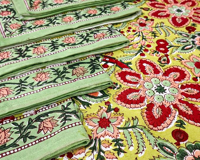18x18 Inches Cotton Napkins Set of 4, Yellow Green, Washable Hand Block Printed Reusable Cloth Napkins for Dinning, Party, Wedding, Home Decor Autumn - Image 6