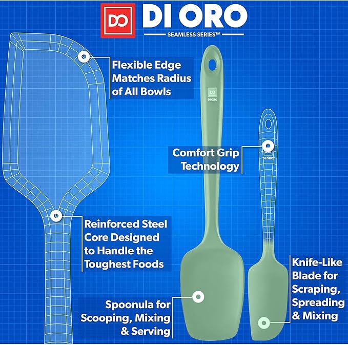 DI ORO Silicone Spatula Set - Rubber Kitchen Spatulas for Baking, Cooking, & Mixing - 600°F Heat-Resistant & BPA Free Silicone Scraper Spatulas for Nonstick Cookware - Dishwasher Safe (5pc, Sage) - Image 4