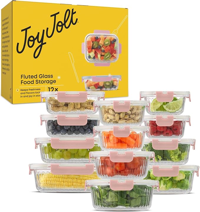 JoyJolt 24pc Borosilicate Glass Storage Containers with Lids | 12 Airtight/Freezer Safe Food Storage Containers for Pantry and Kitchen | Meal Prep Container for Lunch | Glass Tupperware Set - Image 9