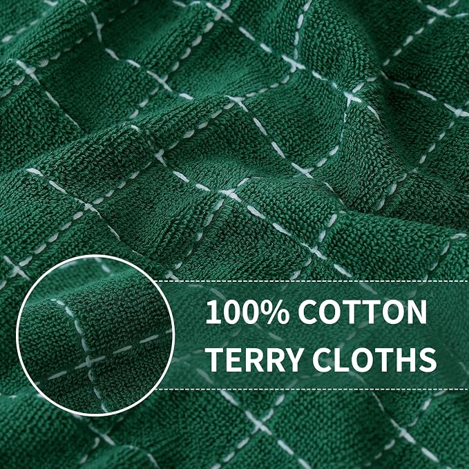 Kitinjoy 100% Cotton Terry Kitchen Dish Cloths, 8-Pack, Dark Green | Ultra Soft and Absorbent Dish Towels for Kitchen, Suitable for Drying and Washing Dishes, 12”x 12” - Image 2