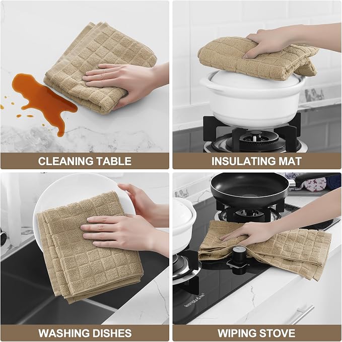 Homaxy Premium Ring Spun Cotton 390 GSM Kitchen Towels, 6 Pack, Tan | 16" x 28" Large Dish Towels, Super Absorbent Terry Hand Towels, Soft Tea Towels with Hanging Loops - Image 4