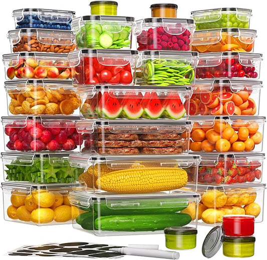 KEMETHY 54-Piece Food Storage Containers with Lids(27 Containers & 27 Lids), Plastic Food Containers for Pantry & Kitchen Storage and Organization, BPA-Free, Leak Proof, Reusable with Labels & Pen by KEMETHYFocusesonCreatingEfficientStorageProductswithQualityMaterials