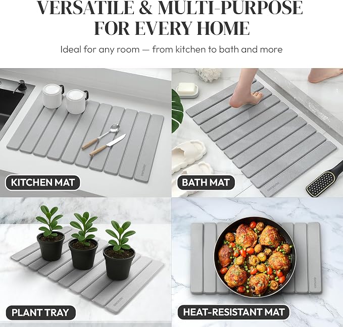 Foldable Kitchen Drying Stone, Stone Drying Mat for Kitchen Sink, 24" x 16" | Quick Moisture Absorption, Premium Diatomaceous Earth, Non-Slip Base, Under Dish Rack or Direct Drying, Sanding Tool Included - Image 6