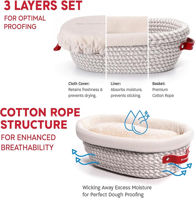 KneadAce Essential Sourdough Starter Kit - Artisan Bread Baking Tools | Bake with this Sourdough Kit: Oval banneton proofing baskets, dough whisk, bread lame, scraper & brush set, bread sling - Image 5