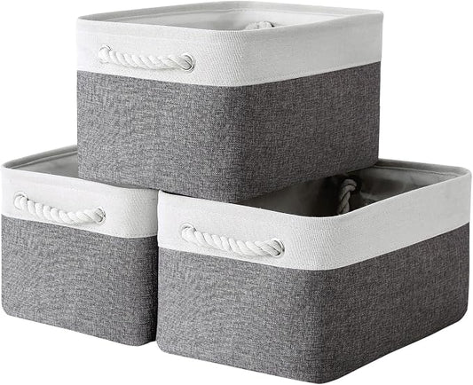 Storage Basket for Organizing - 15.7x11.8x8.2 inch Large 3 Pack Collapsible Storage Bins for Shelves, Fabric Storage Cubes for Gift Closet Linen Organization (White & Grey) by TheWarmHome