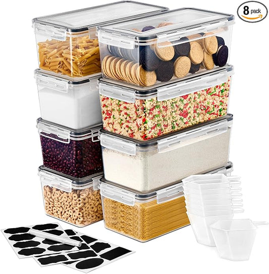 Sorbus Food Storage Containers - Pack of 8 - Air Tight, Four-Way Snap Lids Keeps Food Fresh - Store Cereal, Pasta, Flour, Nuts, Candy - Durable Plastic Kitchen Pantry Bins by Sorbus