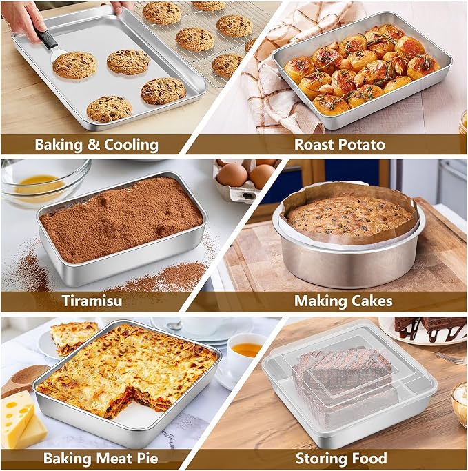 P&P CHEF 12-Piece Bakeware Set, Stainless Steel Baking Pans Set for Cooking | Non-toxic & Easy Clean, Includes Baking Sheet with Rack, Cake, Lasagna, Loaf, Muffin, Pizza Pan & 2 Covers, Oven Safe - Image 5