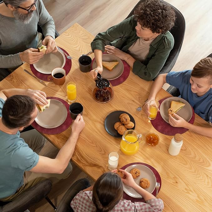 ADRIMER Placemats, Heat Resistant Round Placemats Set of 12 Washable, Waterproof Table Mats, Wipeable Faux Leather Place Mats for Kitchen, Dining Room, Wine Red - Image 6