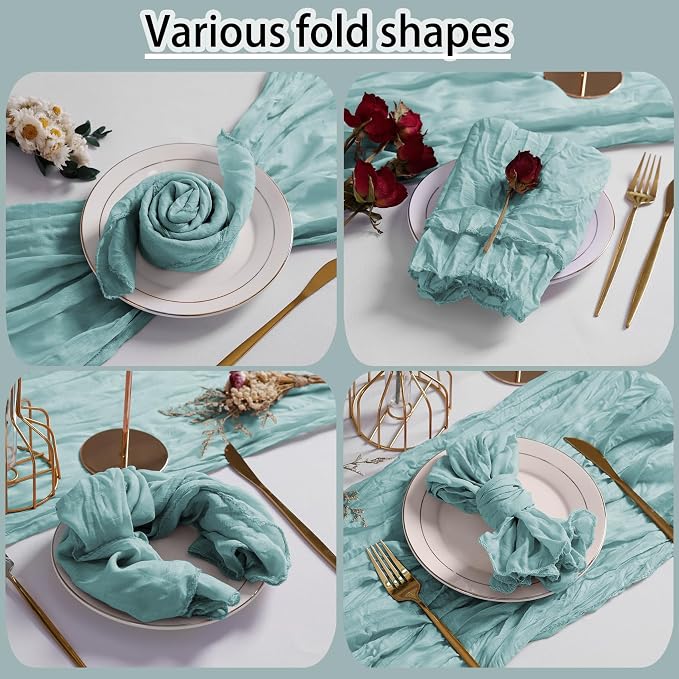 LZY 120 Pack Gauze Cheesecloth Napkins 20x20 Inch Dinner Cloth Napkins, Soft Boho Table Napkins Rustic Wrinkled Cheese Cloth Napkins Bulk for Wedding Party Baby Shower Event Decor (Light Blue) - Image 5