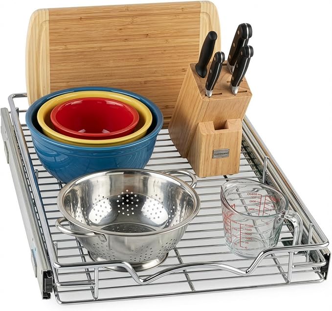 HOLDN’ STORAGE Pull Out Cabinet Organizer, 14”W x 21”D Cabinet Drawer | Heavy-Duty Caddy, Lifetime Limited Warranty, Steel Metal Cabinet Drawers, Chrome, Requires At Least 15-1/4” Cabinet Opening by HOLDN%E2%80%99STORAGE