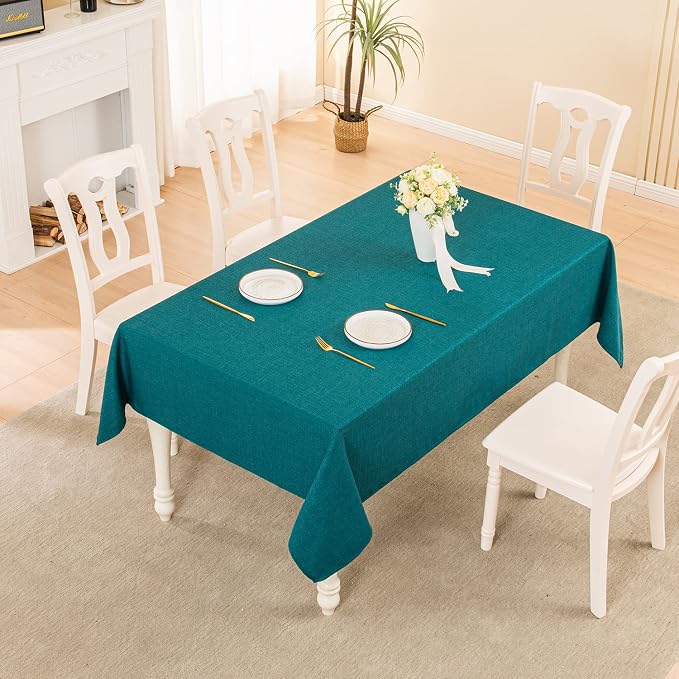 BALCONY & FALCON Rectangle Table Cloth Waterproof Teal 85"x57" | Rectangular Washable Wrinkle Resistant Table Cloth Linen Fabric Tablecloths for Dining Party Kitchen Wedding and Outdoor Use - Image 5