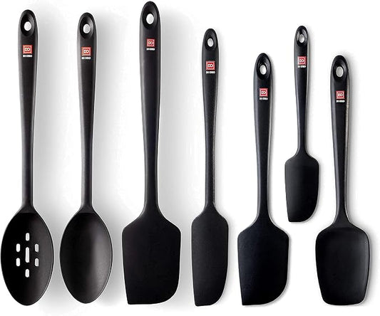 DI ORO Seamless Series 7-Piece Silicone Utensil Kitchen Set - 600°F Heat-Resistant Rubber Cooking and Baking Tools - Food Grade, BPA Free, and LFGB Certified Silicone - 5 Spatulas and 2 Spoons (Black) by DIORO