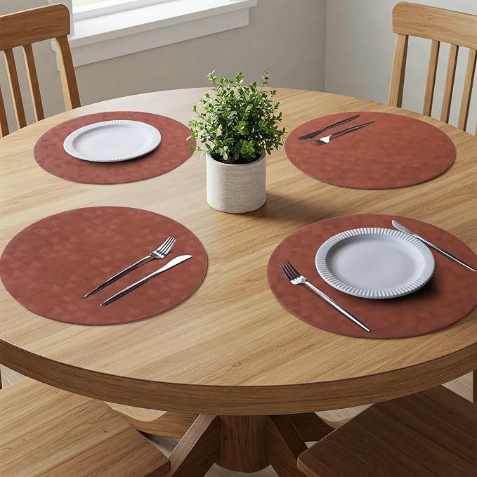 Jovono Upgraded 15" Round Placemats Set of 4, Waterproof & Oil-Proof, Non-Slip Reversible Washable Big Table Mats, Spill-Proof for Kids Families, Restaurant, Hotel, Kitchen, Indoor, Brown - Image 3