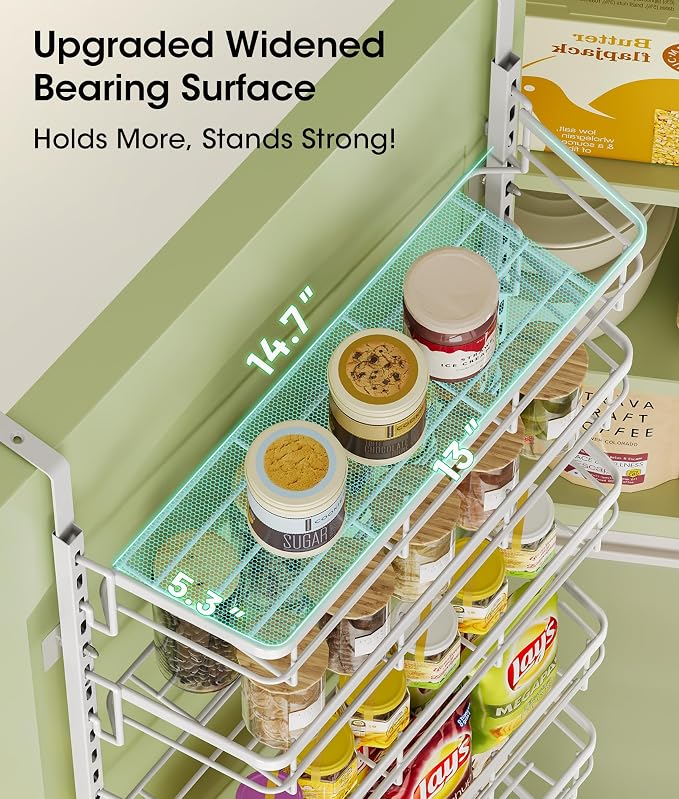 Apinol Over The Door Pantry Organizer, 8 Tier Adjustable Pantry Door Organization and Storage, Spice Rack with Hooks Mounted Shelves for Pantry Kitchen Essentials, White - Image 5