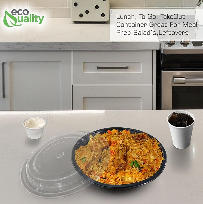 24 oz Plastic Meal Prep Containers with Lids - Round Food Storage Container Microwave Safe - BPA-Free, Stackable, Reusable, Dishwasher, Freezer Safe, Disposable (Black) (100) - Image 6
