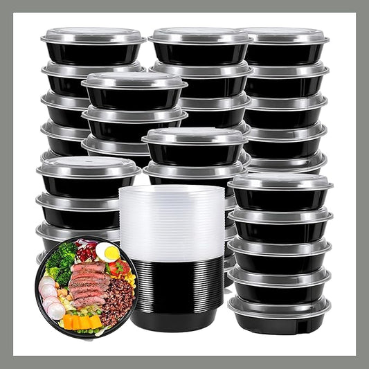Meal Prep Containers Round [30 Set] x [28 oz] with Lids, 1 compartment, Stackable, Reusable, Leakproof, Food Safe, Microwave, Freezer & Dishwasher Safe for Food Prep Storage (30 Set, 28 oz) by Pokanic%C2%AE