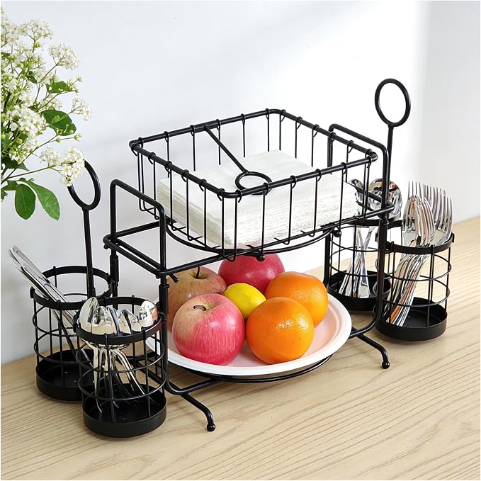 Metal Buffet Caddy Tabletop Organizer, Flatware Napkin and Plate Picnic Caddy Stackable Serving Set for Kitchen, Picnic, Camping, Party,Dining, Entertaining, Parties,Thanksgiving - Image 8