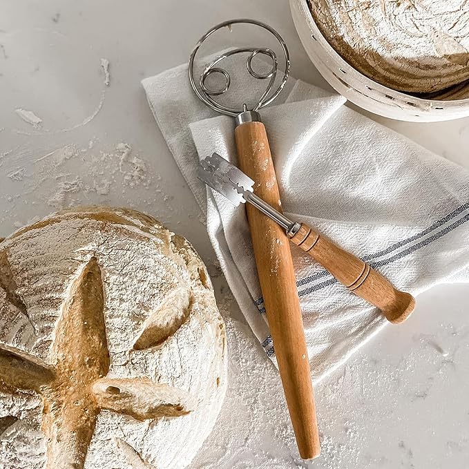 Sourdough Bread Starter Kit Baking Supplies with Cast Iron Dutch Oven for Bread Baking 34 Oz Starter Jar 2 Cotton Rope Banneton Proofing Basket Best Gift Set - Image 7