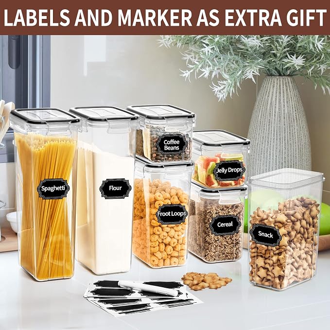 PRAKI Airtight Food Storage Containers Set with Lids - 24 PCS, BPA Free Kitchen and Pantry Organization, Plastic Leak-proof Canisters for Cereal Flour & Sugar - Labels & Marker - Image 6