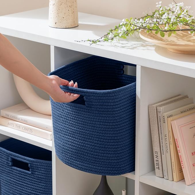 UBBCARE Set of 4 Storage Basket-11 X 10.5 X 10.5 In, Cotton Rope Basket for Shelves, Toys, Book, Cube Storage Bins with Handles, Woven Storage Basket for Organizing, Navy Blue - Image 4