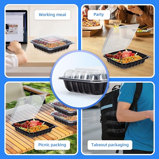 YANGRUI 45-Pack 38 oz 9.5" Commercial Container, Shrink-Wrapped No Pre-Wash | Single Compartment, Heavy-Duty Anti-Fog Lid, Leakproof Microwave Safe BPA-Free PP, for Buffet, Banquet & Hot Holding - Image 5