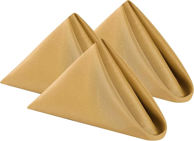 Cloth Napkins 17x17 inch Washable Polyester Dinner Napkins Soft Table Napkins for Wedding Party Dining Banquet(Gold,12PCS) by Cupuamon