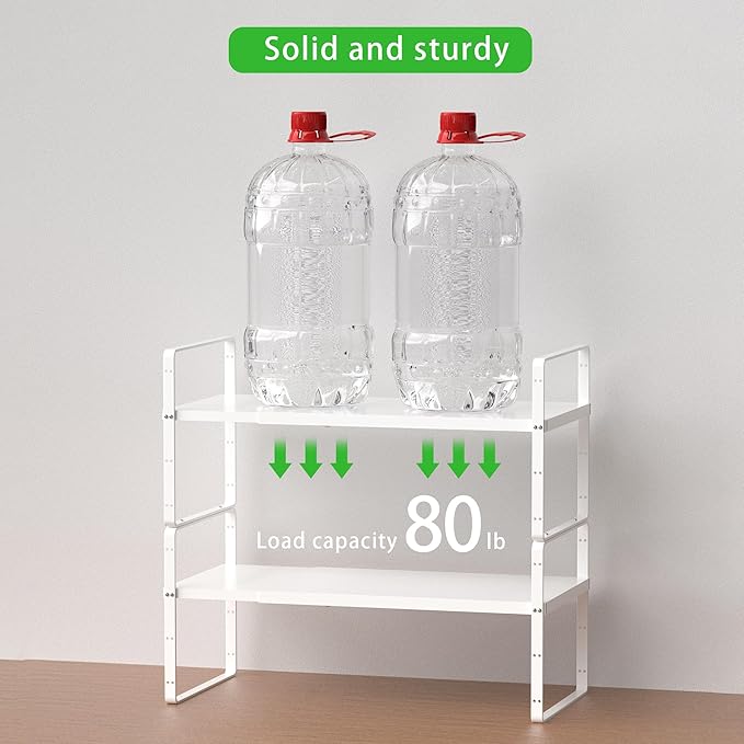Expandable Cabinet Shelf, Stackable Organizer Rack, White Large 2 PK | Adjustable Fit, Stackable Height Options, Nonslip Base, Larger Capacity, Cabinet/Pantry Organization - Image 4